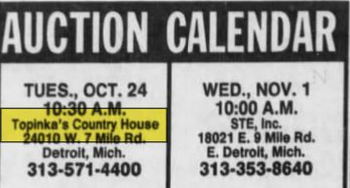 Topinkas Country House - Oct 1989 Auction